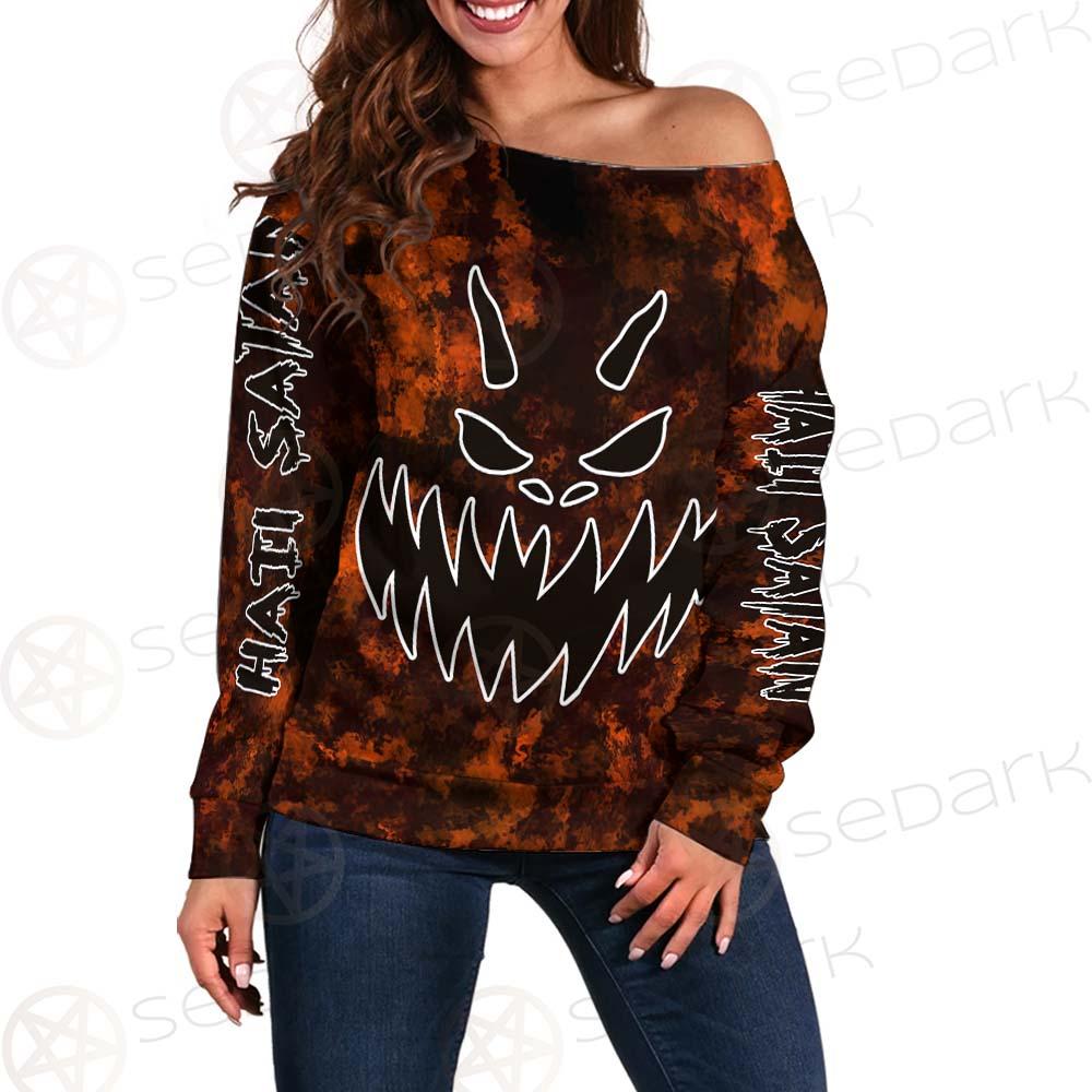 Hail Satan Halloween SED-0401 Off Shoulder Sweaters