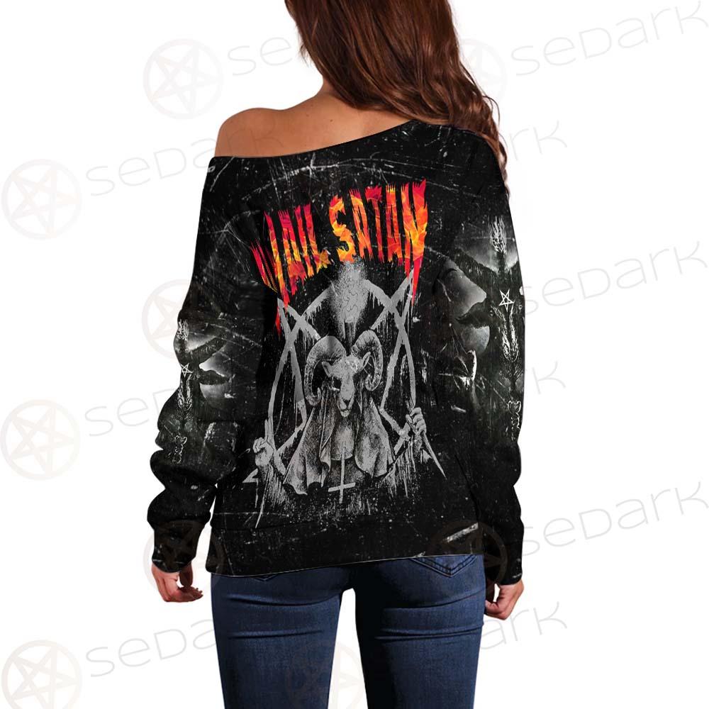 Hail Satan SED-0437 Off Shoulder Sweaters