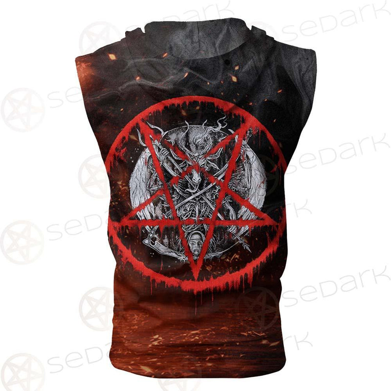 Red  Baphomet SED-0453 Zip Sleeveless Hoodie