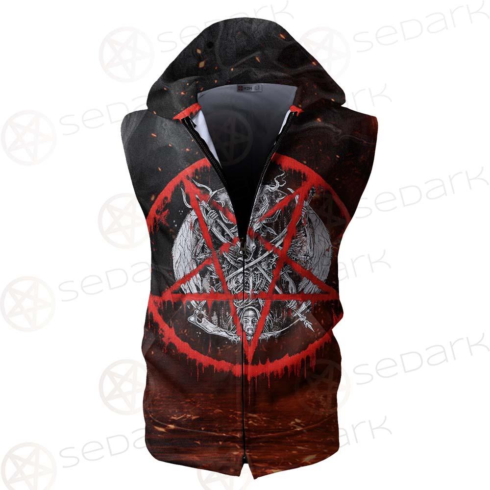 Red  Baphomet SED-0453 Zip Sleeveless Hoodie