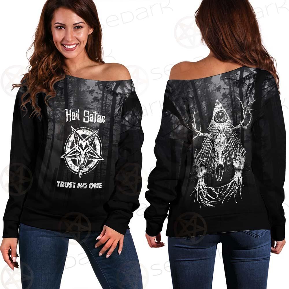Hail Satan Trust No One SED-0457 Off Shoulder Sweaters