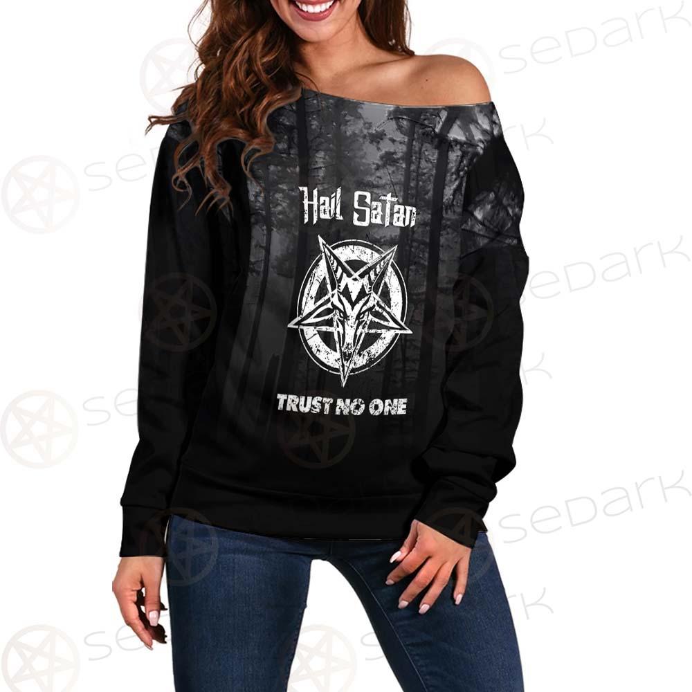 Hail Satan Trust No One SED-0457 Off Shoulder Sweaters