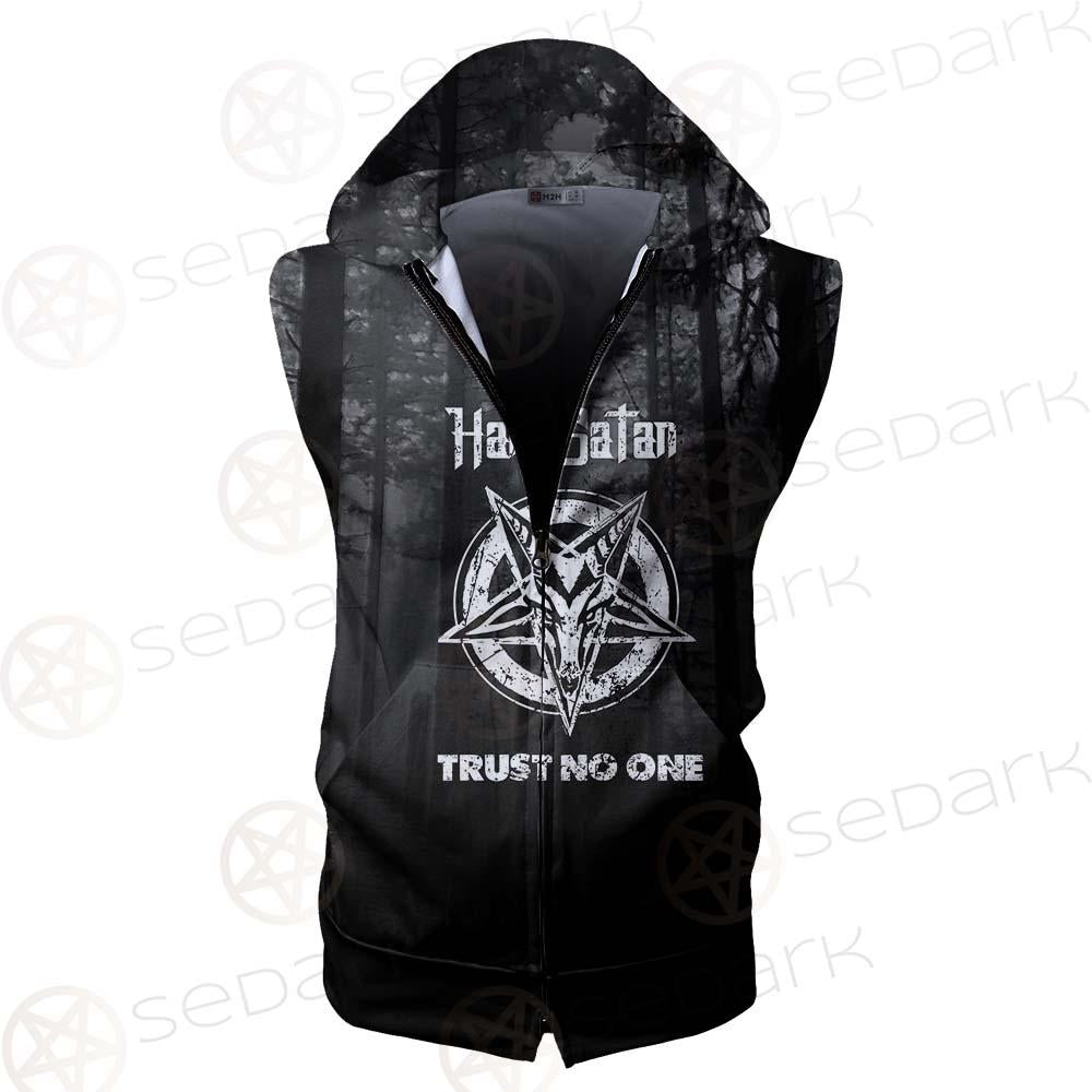 Hail Satan Trust No One SED-0457 Zip Sleeveless Hoodie