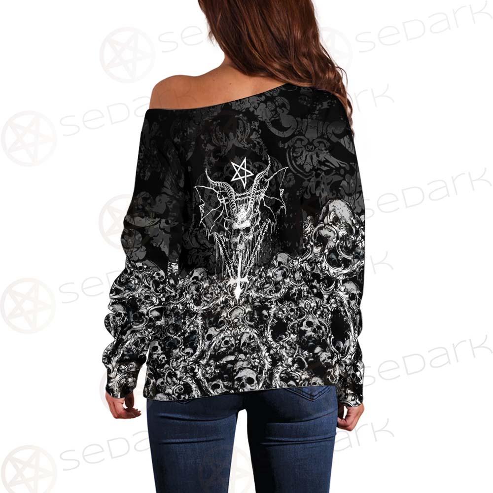 Skull Sigil Of Baphomet SED-0480 Off Shoulder Sweaters