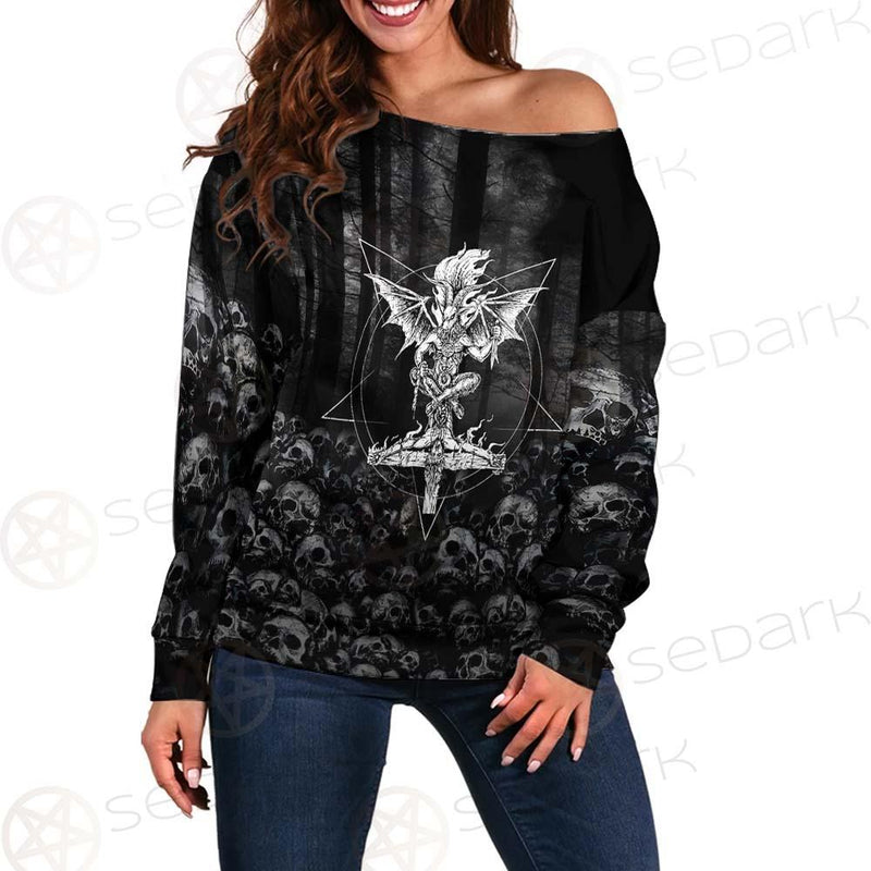 Skull Satan Cross Inverted SED-0491 Off Shoulder Sweaters