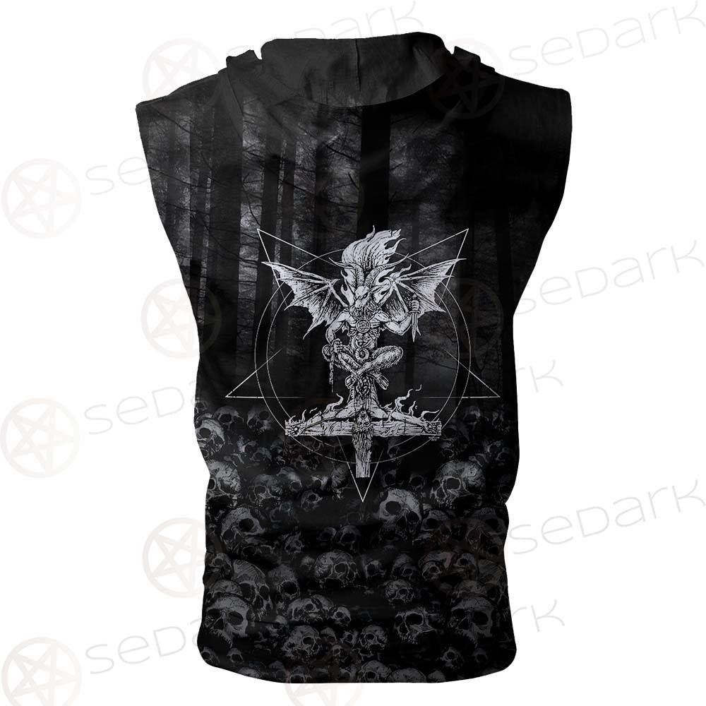 Skull Satan Cross Inverted SED-0491 Zip Sleeveless Hoodie
