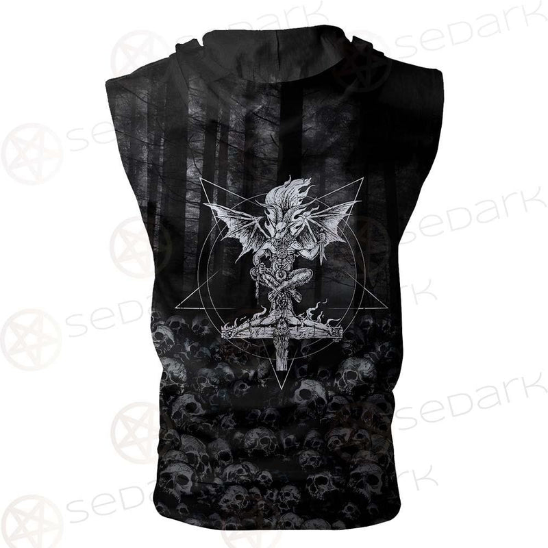 Skull Satan Cross Inverted SED-0491 Zip Sleeveless Hoodie
