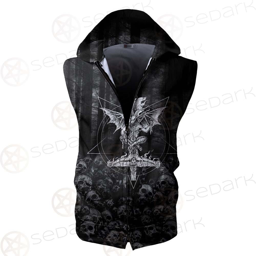 Skull Satan Cross Inverted SED-0491 Zip Sleeveless Hoodie