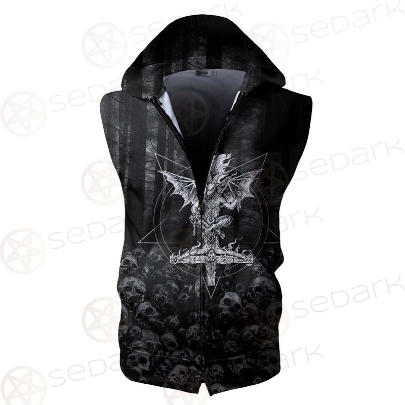 Skull Satan Cross Inverted SED-0491 Zip Sleeveless Hoodie
