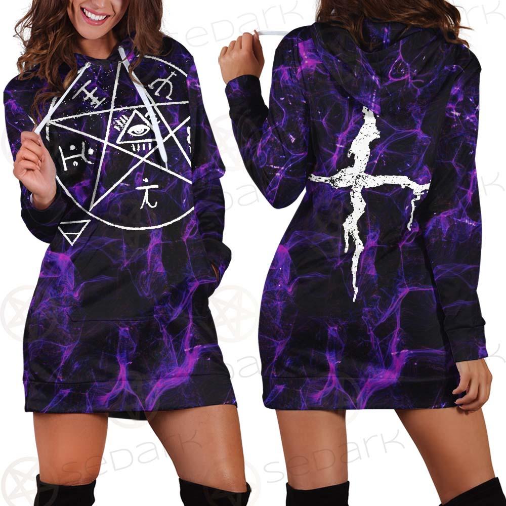 Satan Cross Inverted Purple SED-0499 Hoodie Dress