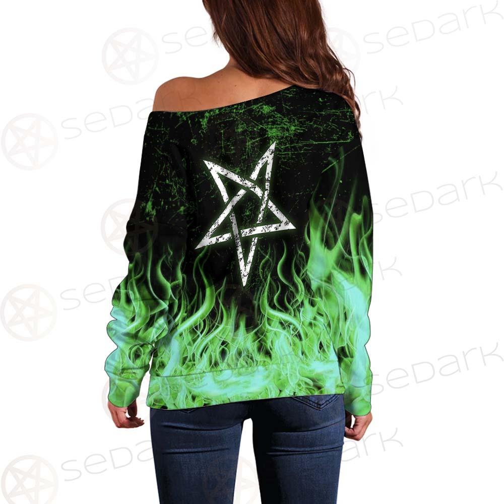Satan Fire Green SED-0500 Off Shoulder Sweaters