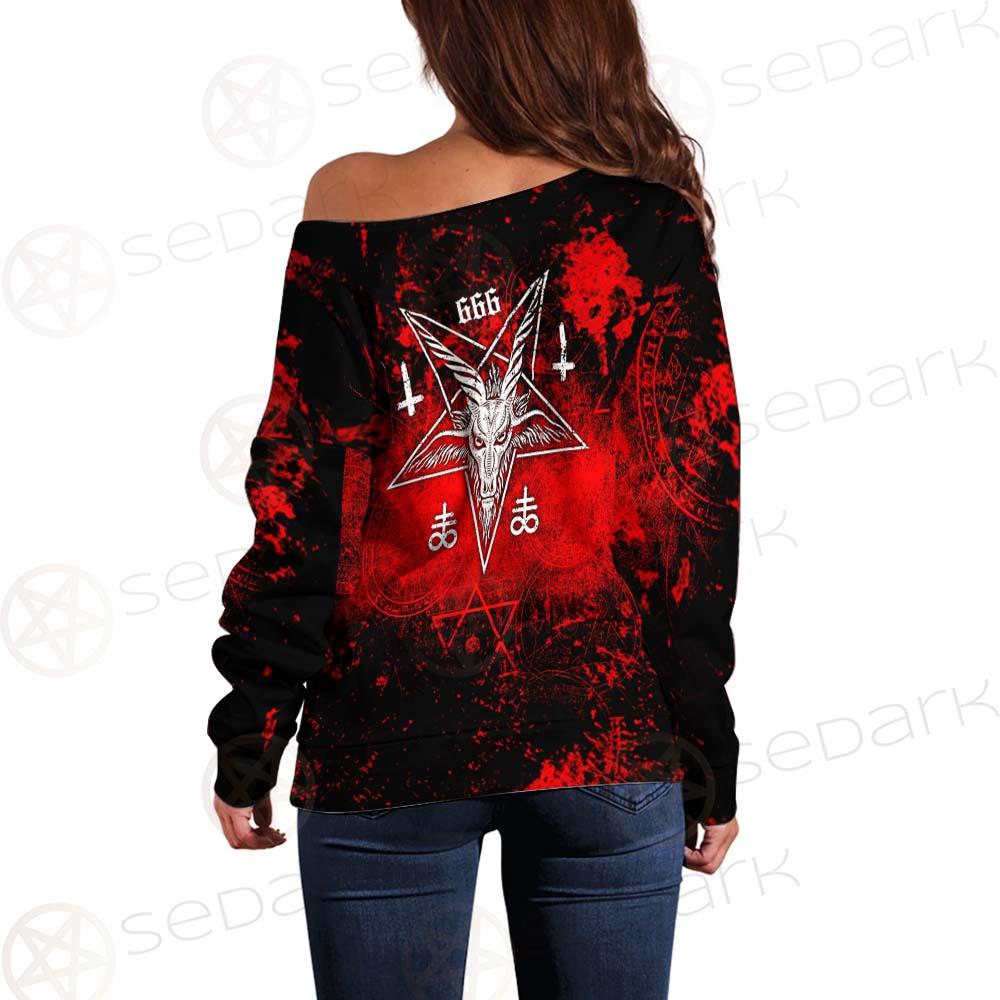 Red Baphomet 666 SED-0501 Off Shoulder Sweaters