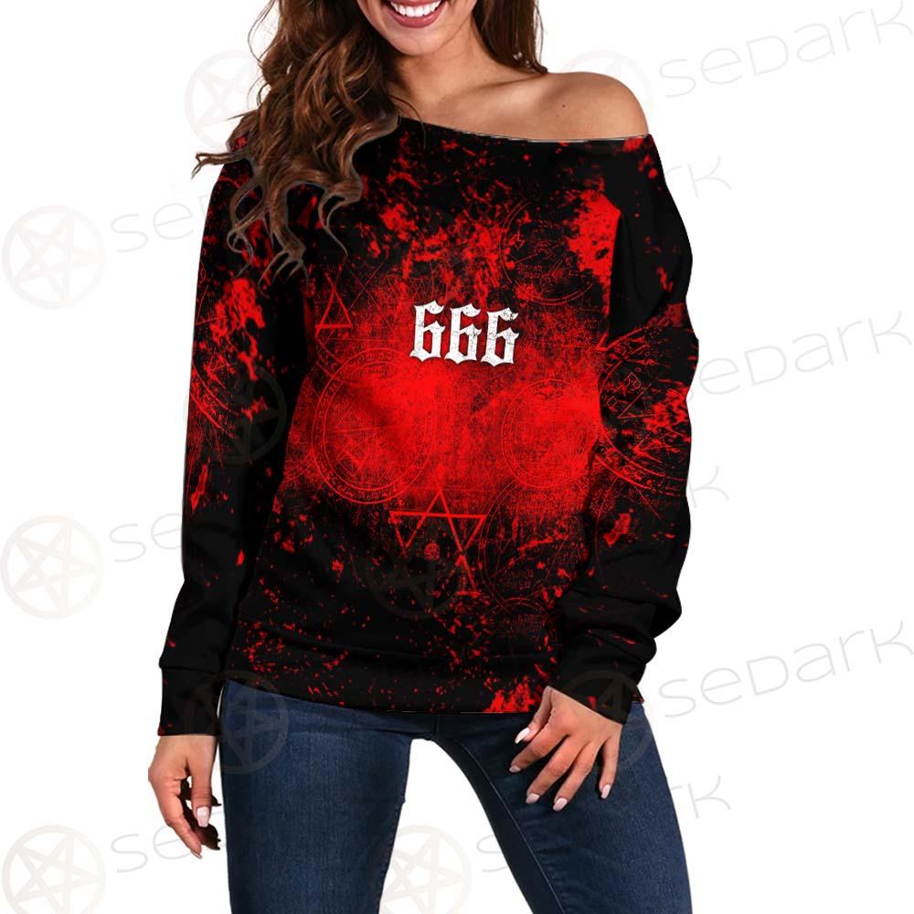 Red Baphomet 666 SED-0501 Off Shoulder Sweaters
