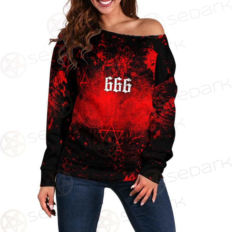 Red Baphomet 666 SED-0501 Off Shoulder Sweaters