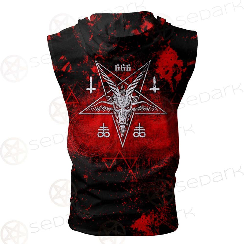 Red Baphomet 666 SED-0501 Zip Sleeveless Hoodie