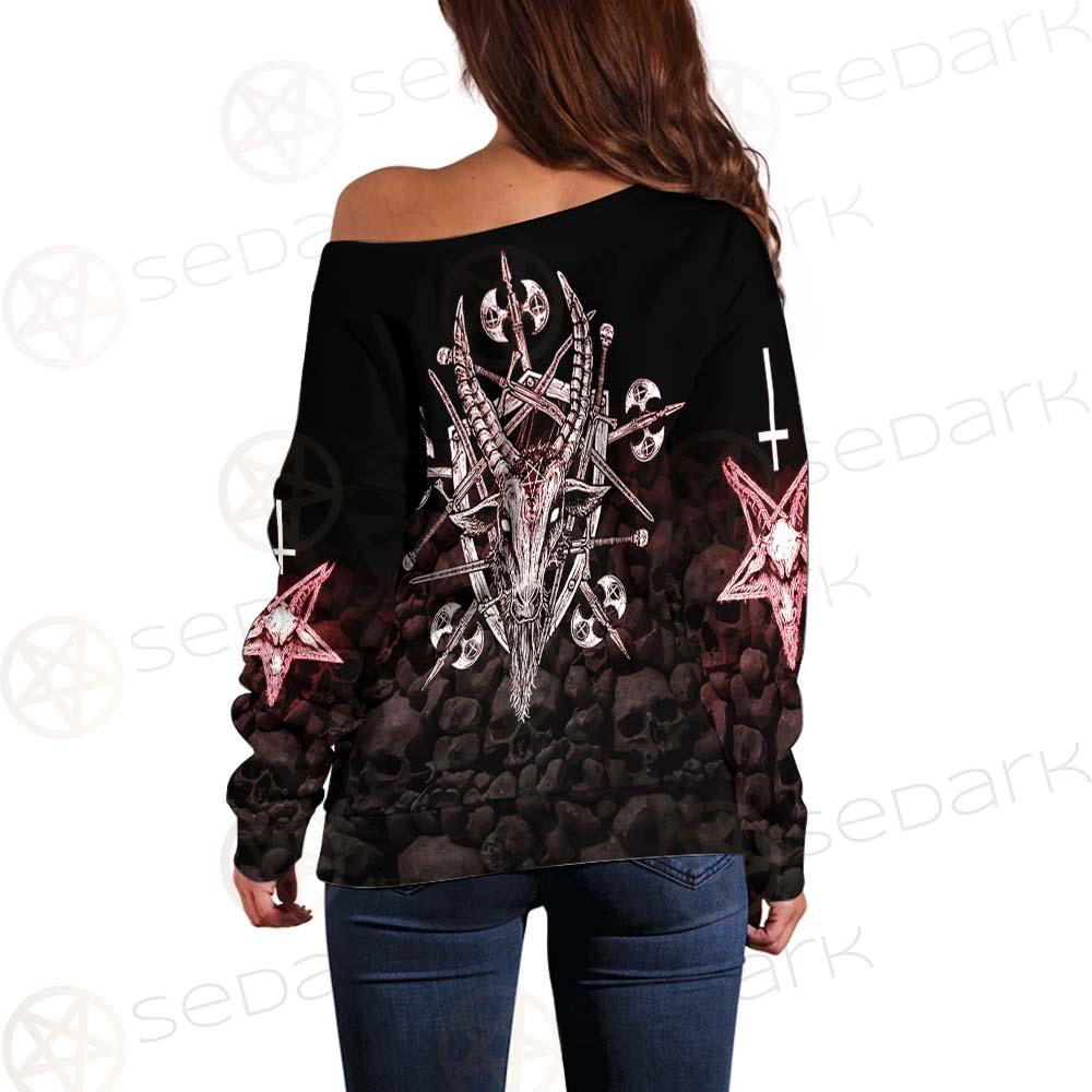 Satan Skull Cross Inverted SED-0528 Off Shoulder Sweaters