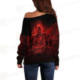 Satanic Burning Fire Flame SED-0585 Off Shoulder Sweaters