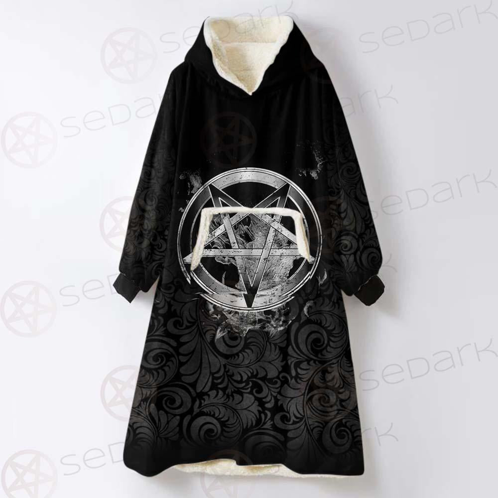 Baphoment And Satanic Symbols SED-0606 Oversized Sherpa Blanket Hoodie