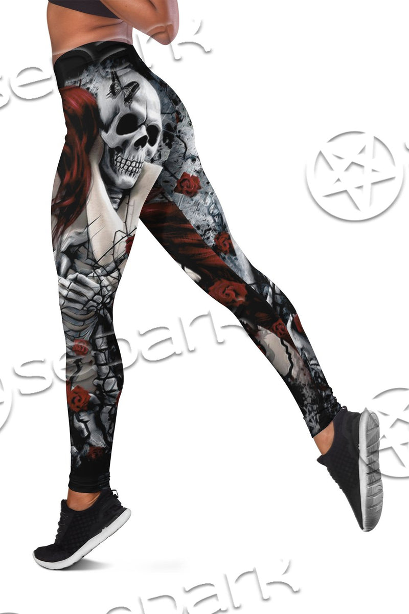 Gothic Skull And Rose SED-0638 Leggings Allover Print