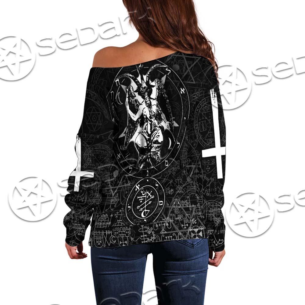 Baphomet Cross Inverted SED-0661 Off Shoulder Sweaters