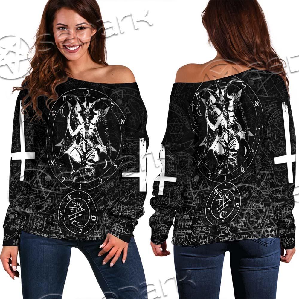 Baphomet Cross Inverted SED-0661 Off Shoulder Sweaters