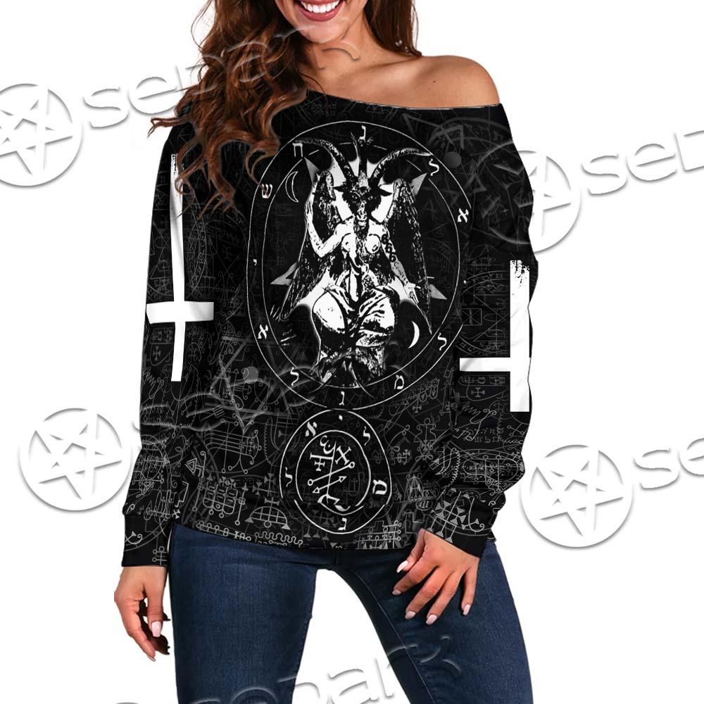 Baphomet Cross Inverted SED-0661 Off Shoulder Sweaters