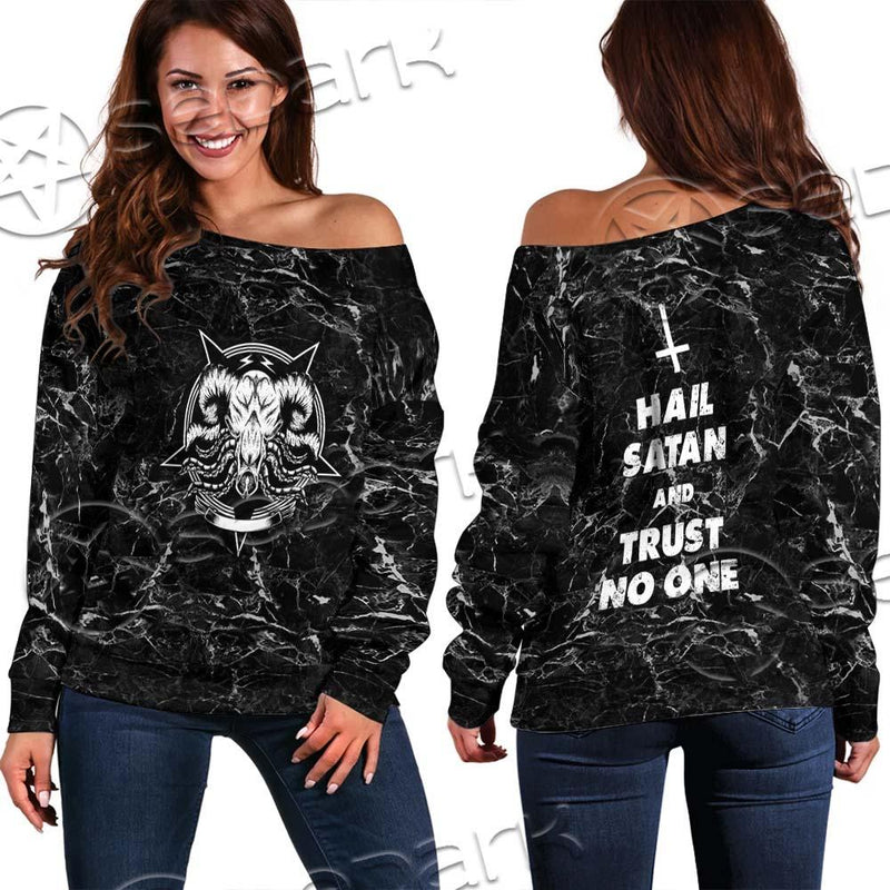 Hail Satan And Trust No One SED-0719 Off Shoulder Sweaters