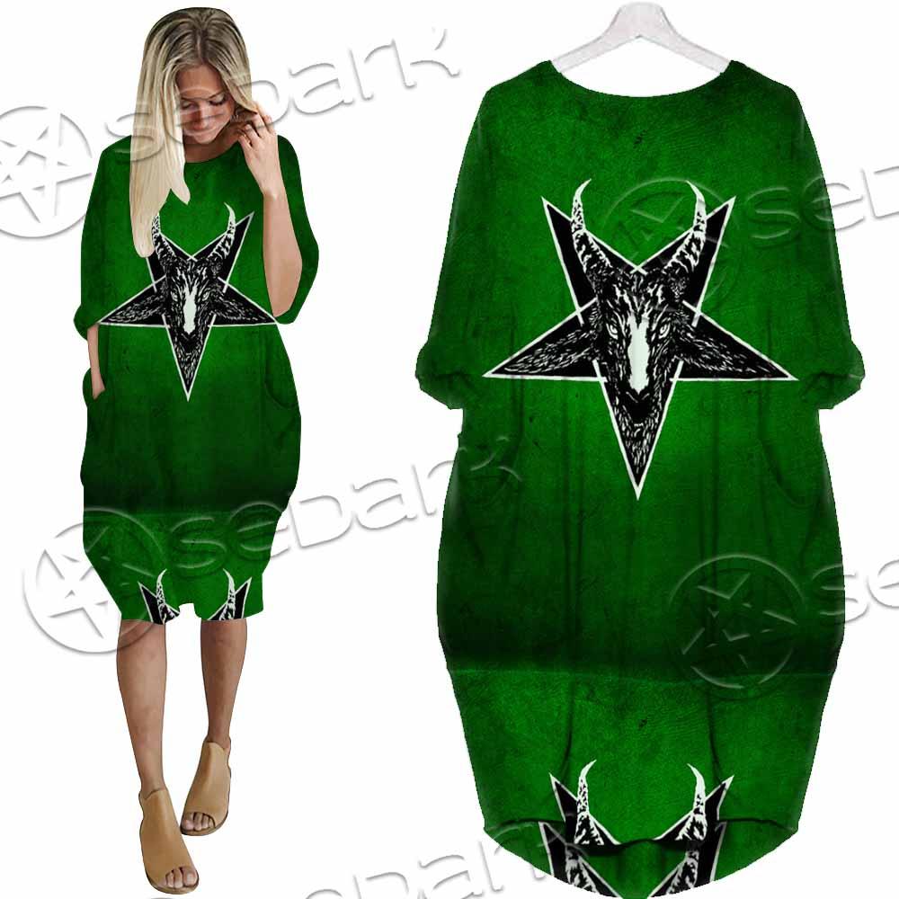 Gradiant Baphomet Green SED-0758 Batwing Pocket Dress