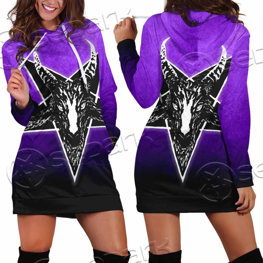 Gradiant Baphomet Purple SED-0759 Hoodie Dress