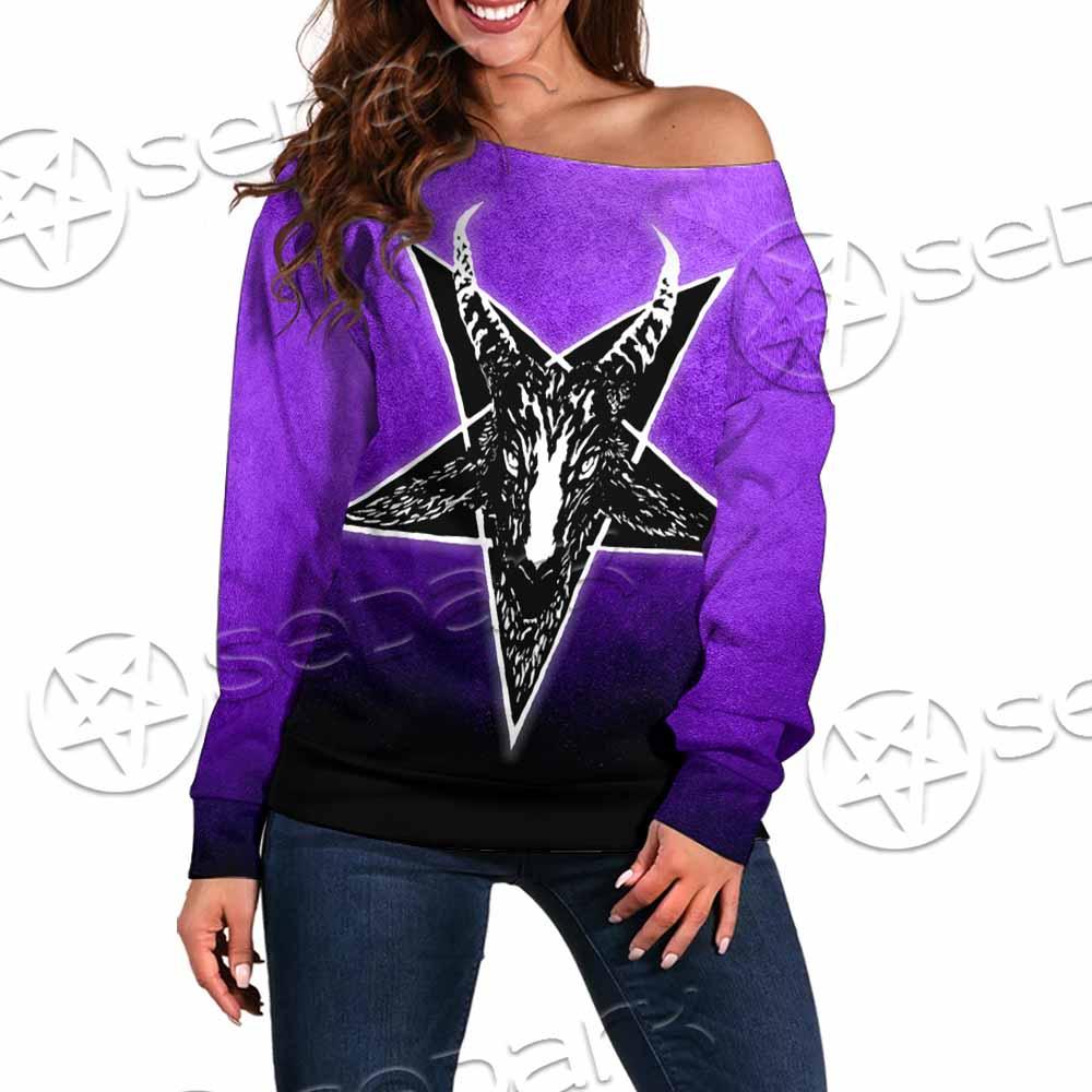 Gradiant Baphomet Purple SED-0759 Off Shoulder Sweaters