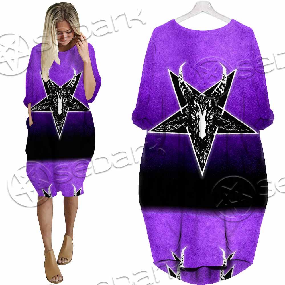 Gradiant Baphomet Purple SED-0759 Batwing Pocket Dress