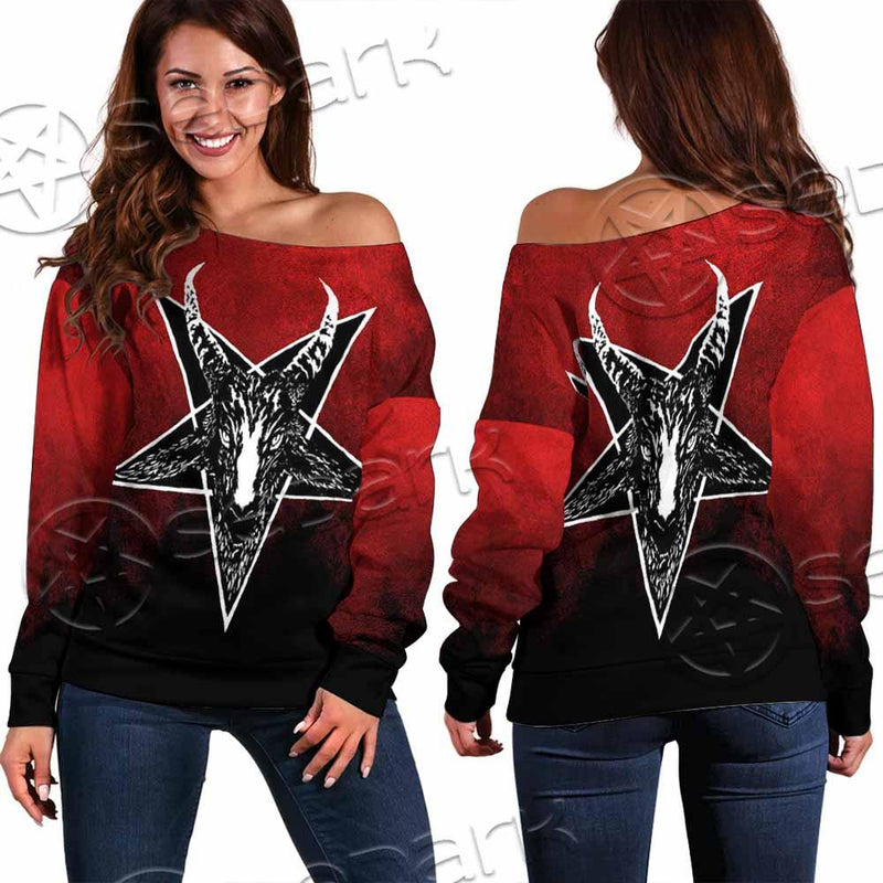 Gradiant Baphomet Red SED-0760 Off Shoulder Sweaters