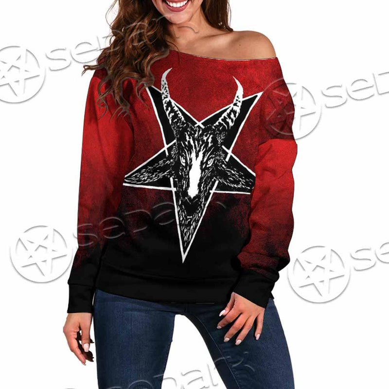 Gradiant Baphomet Red SED-0760 Off Shoulder Sweaters