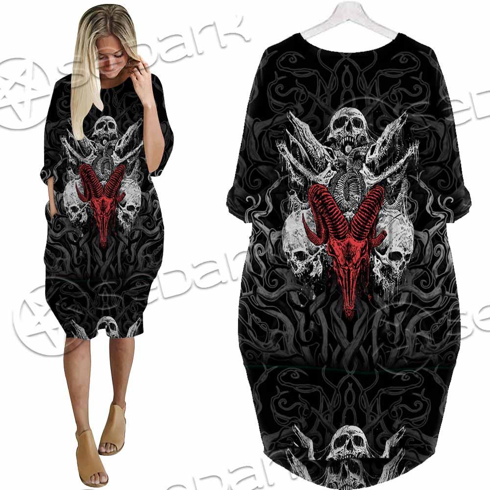 Skull Goat Head SED-0770 Batwing Pocket Dress
