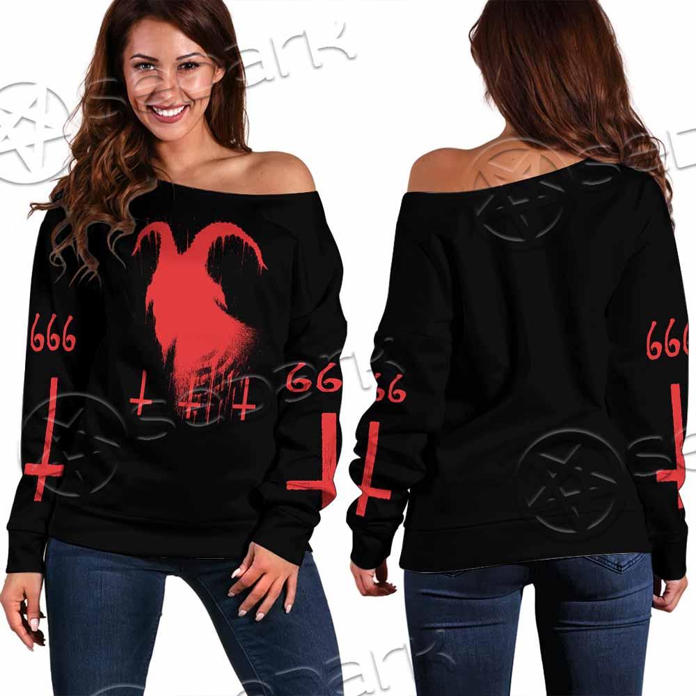 Goat Head Red 666 SED-0792 Off Shoulder Sweaters