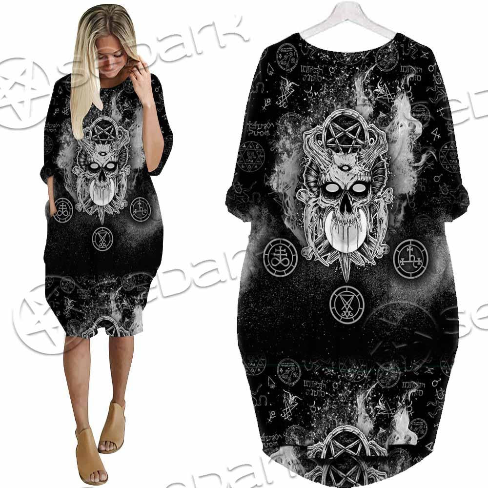 Skull Pentagram Scary SED-0803 Batwing Pocket Dress