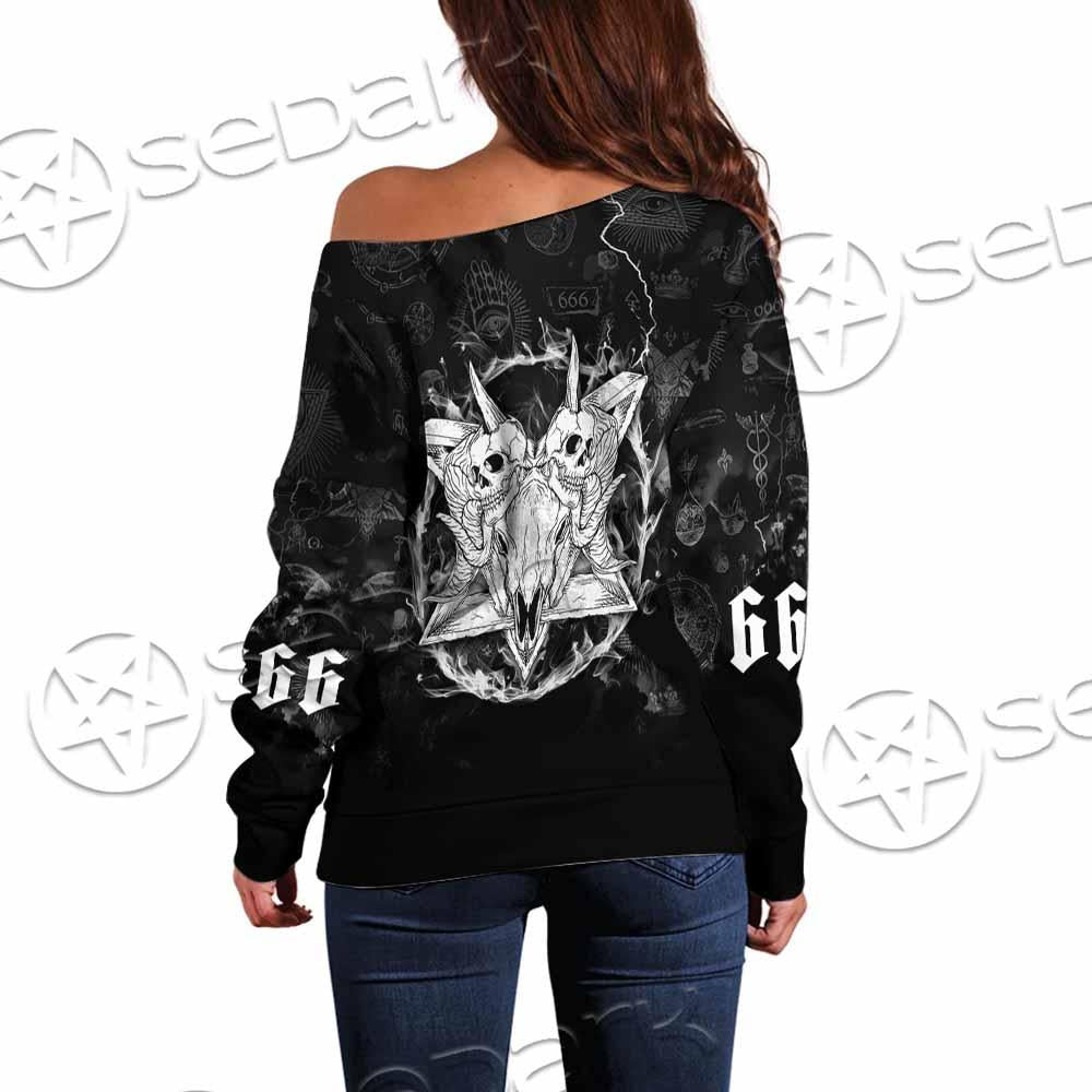 Skull Goat Head 666 SED-0808 Off Shoulder Sweaters