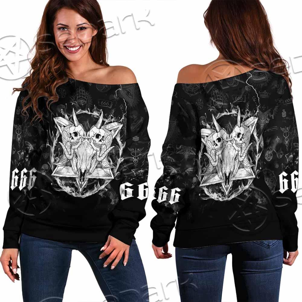 Skull Goat Head 666 SED-0808 Off Shoulder Sweaters