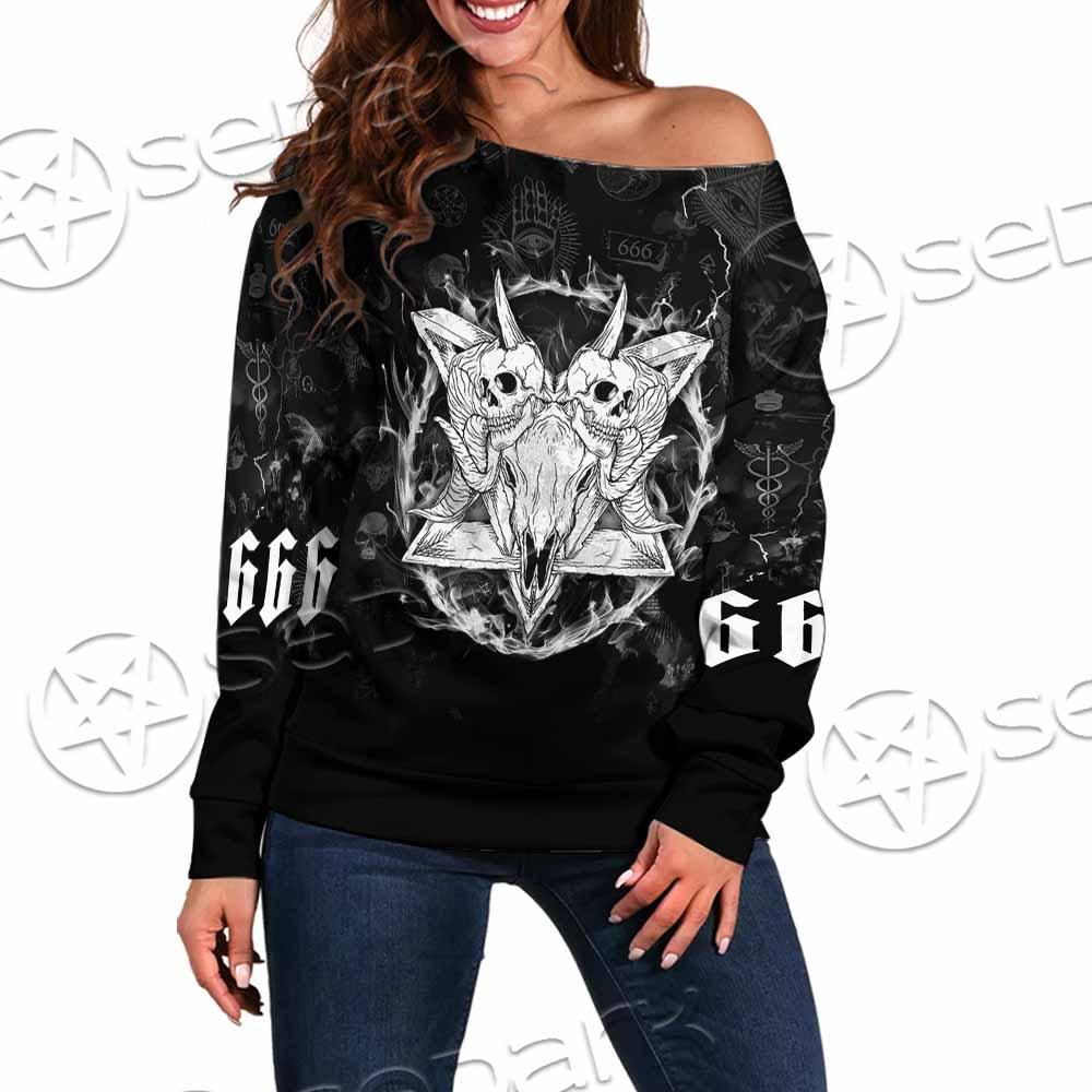 Skull Goat Head 666 SED-0808 Off Shoulder Sweaters