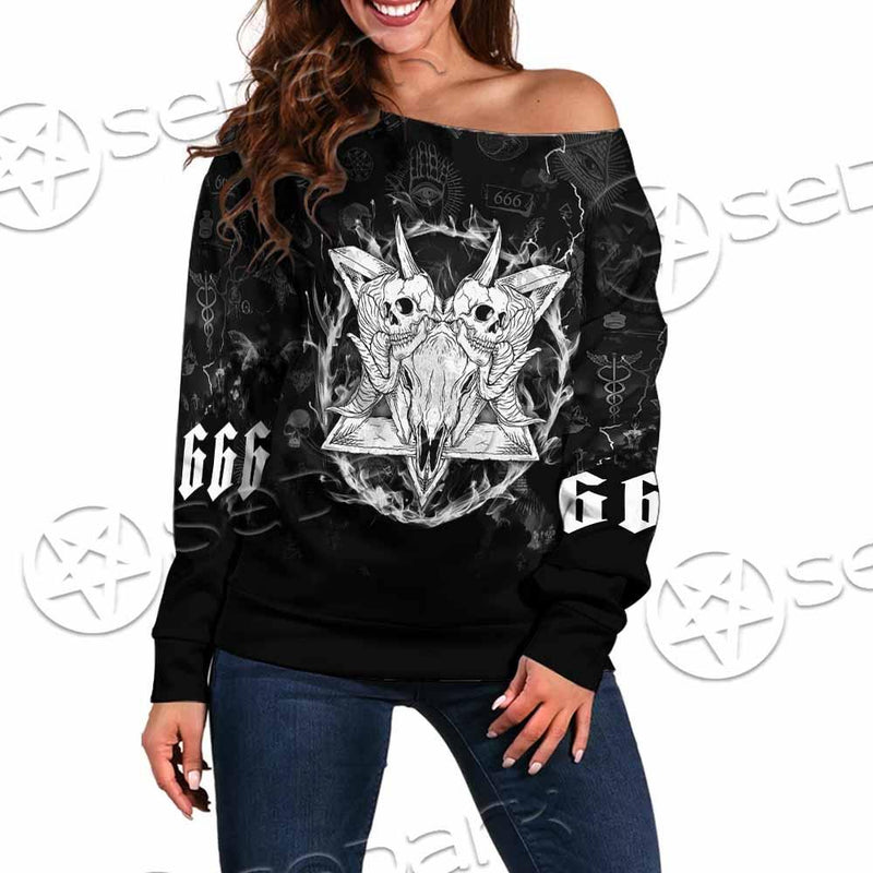 Skull Goat Head 666 SED-0808 Off Shoulder Sweaters