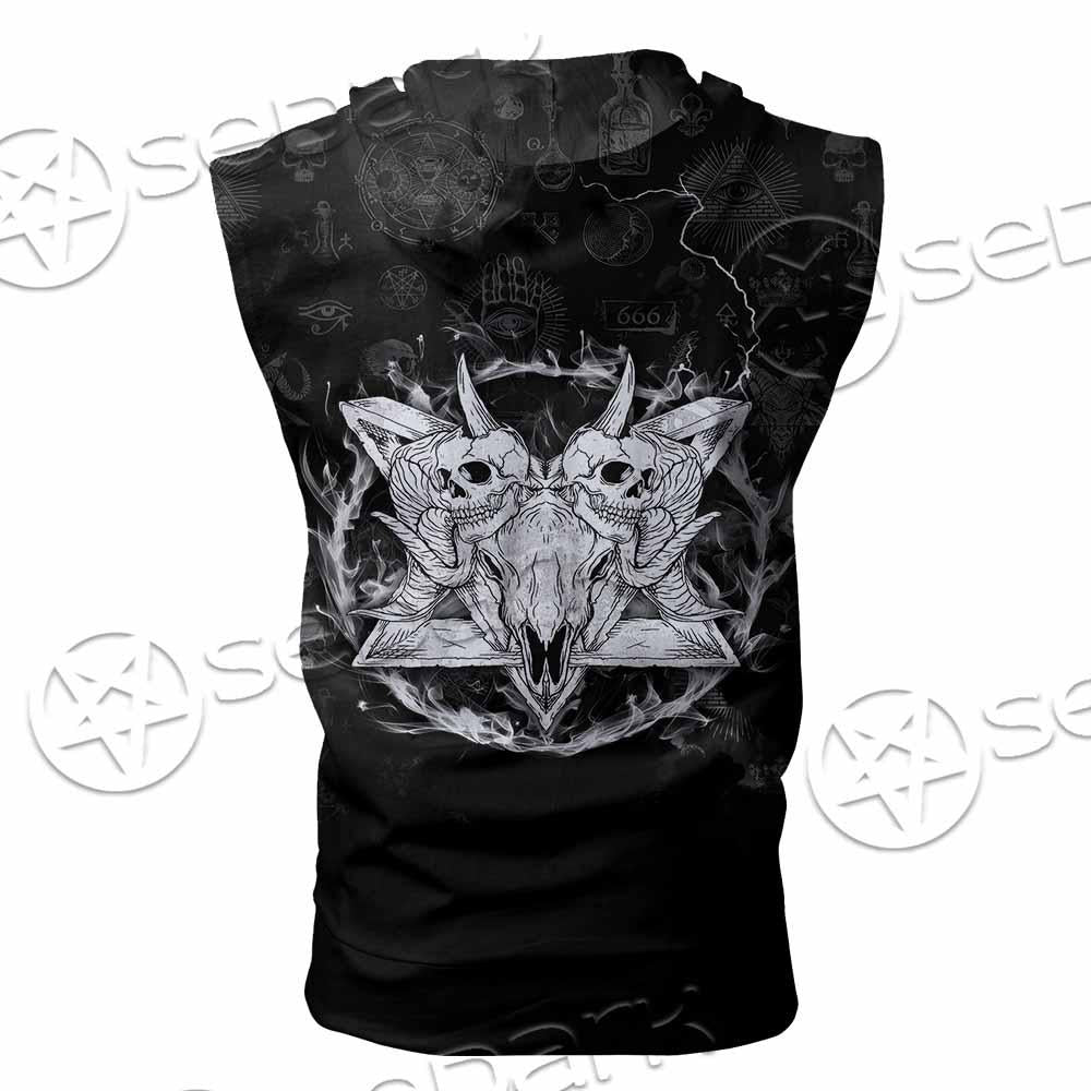 Skull Goat Head 666 SED-0808 Zip Sleeveless Hoodie