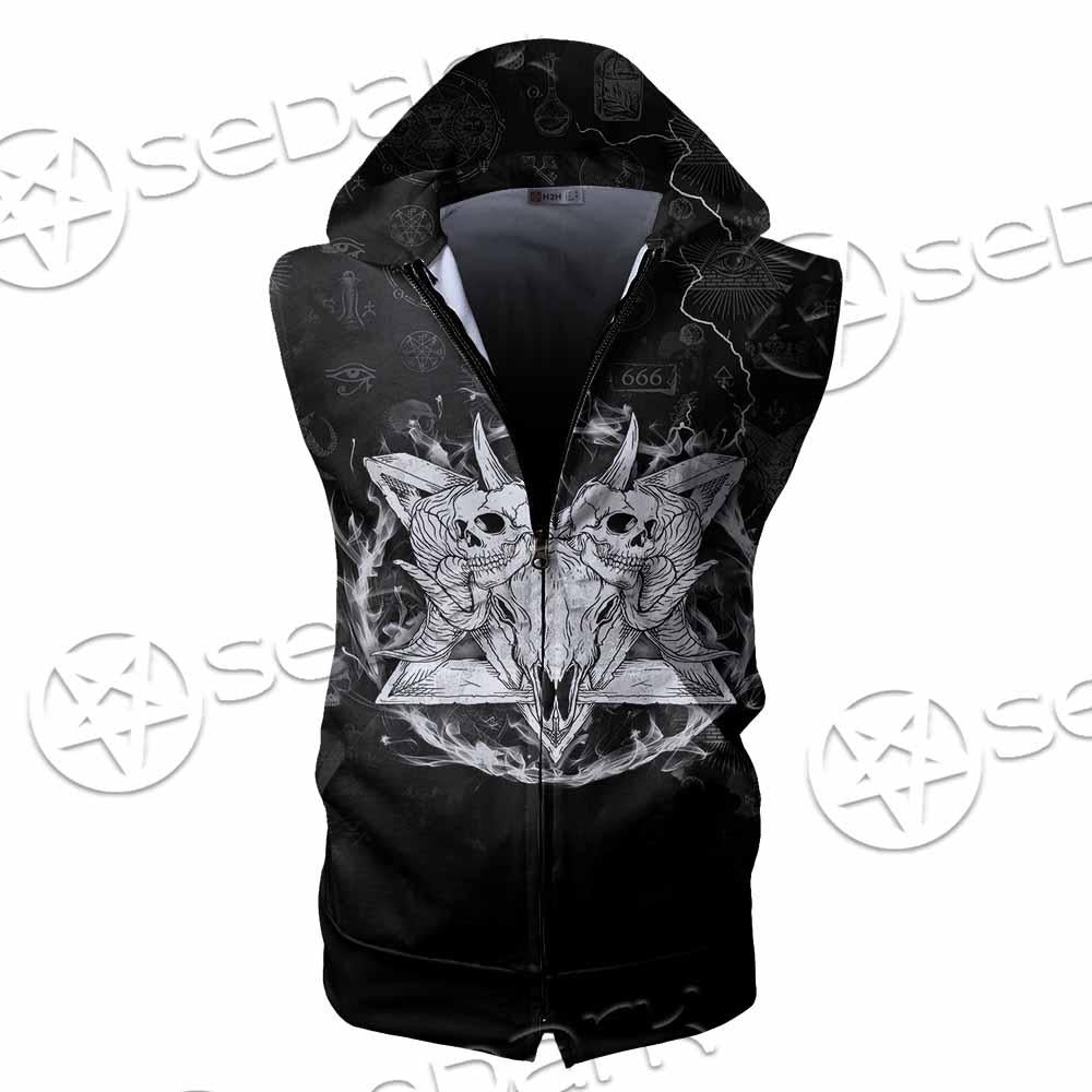 Skull Goat Head 666 SED-0808 Zip Sleeveless Hoodie