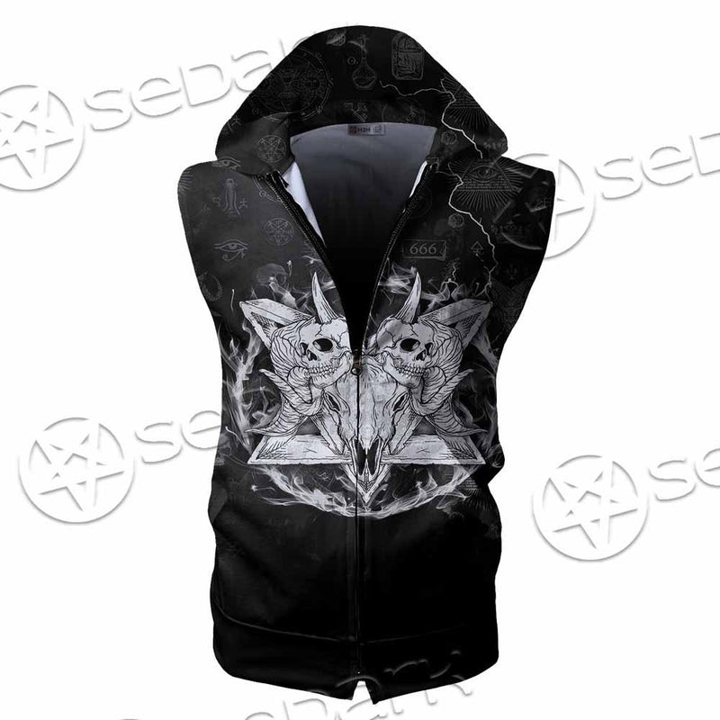 Skull Goat Head 666 SED-0808 Zip Sleeveless Hoodie