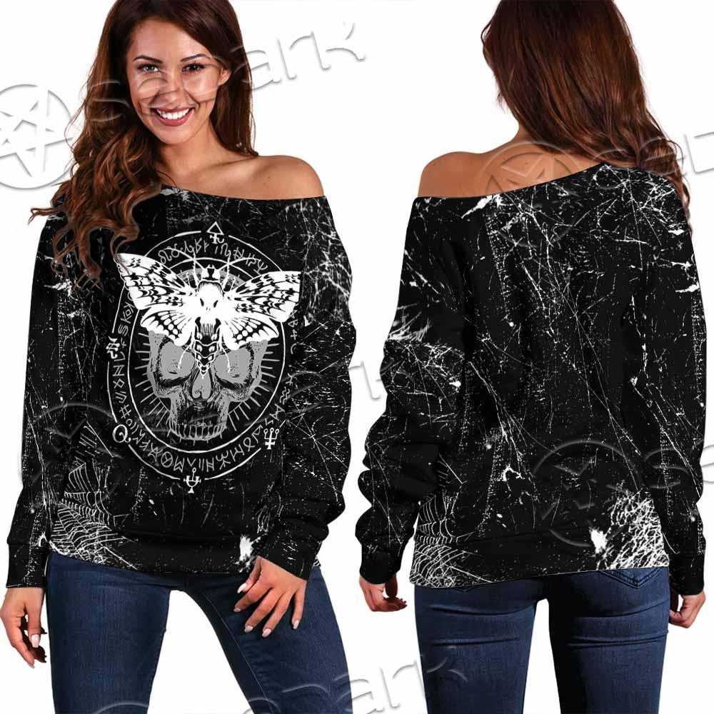 Goth Death Moth SED-0838 Off Shoulder Sweaters