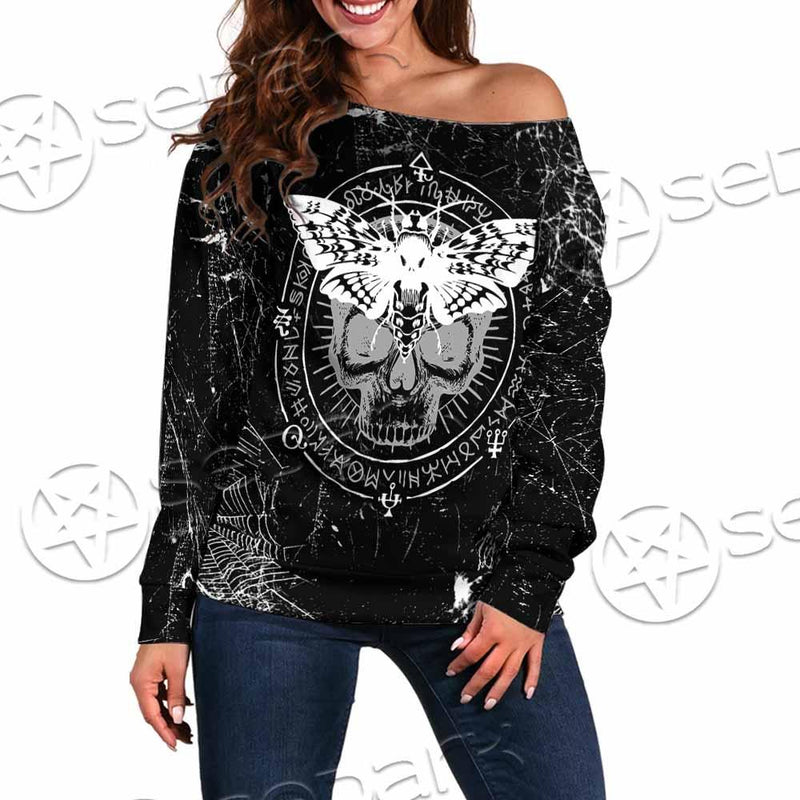 Goth Death Moth SED-0838 Off Shoulder Sweaters