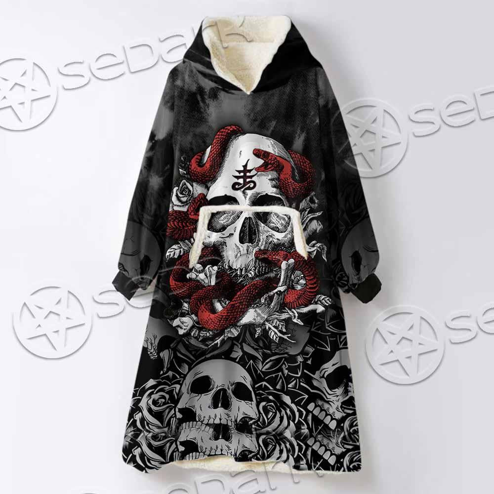 Skull Rose Snake Brimstone SED-0850 Oversized Sherpa Blanket Hoodie