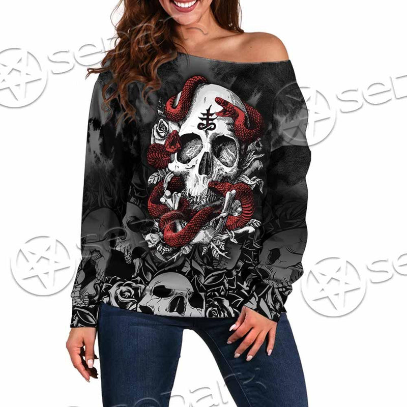 Skull Rose Snake Brimstone SED-0850 Off Shoulder Sweaters