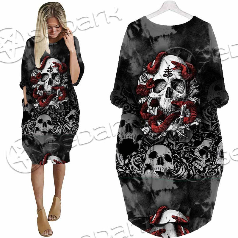 Skull Rose Snake Brimstone SED-0850 Batwing Pocket Dress