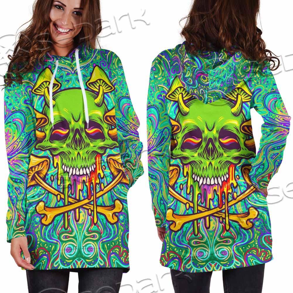 Sugar Skull Magic Mushrooms Psychedelic 1 SED-0867 Hoodie Dress