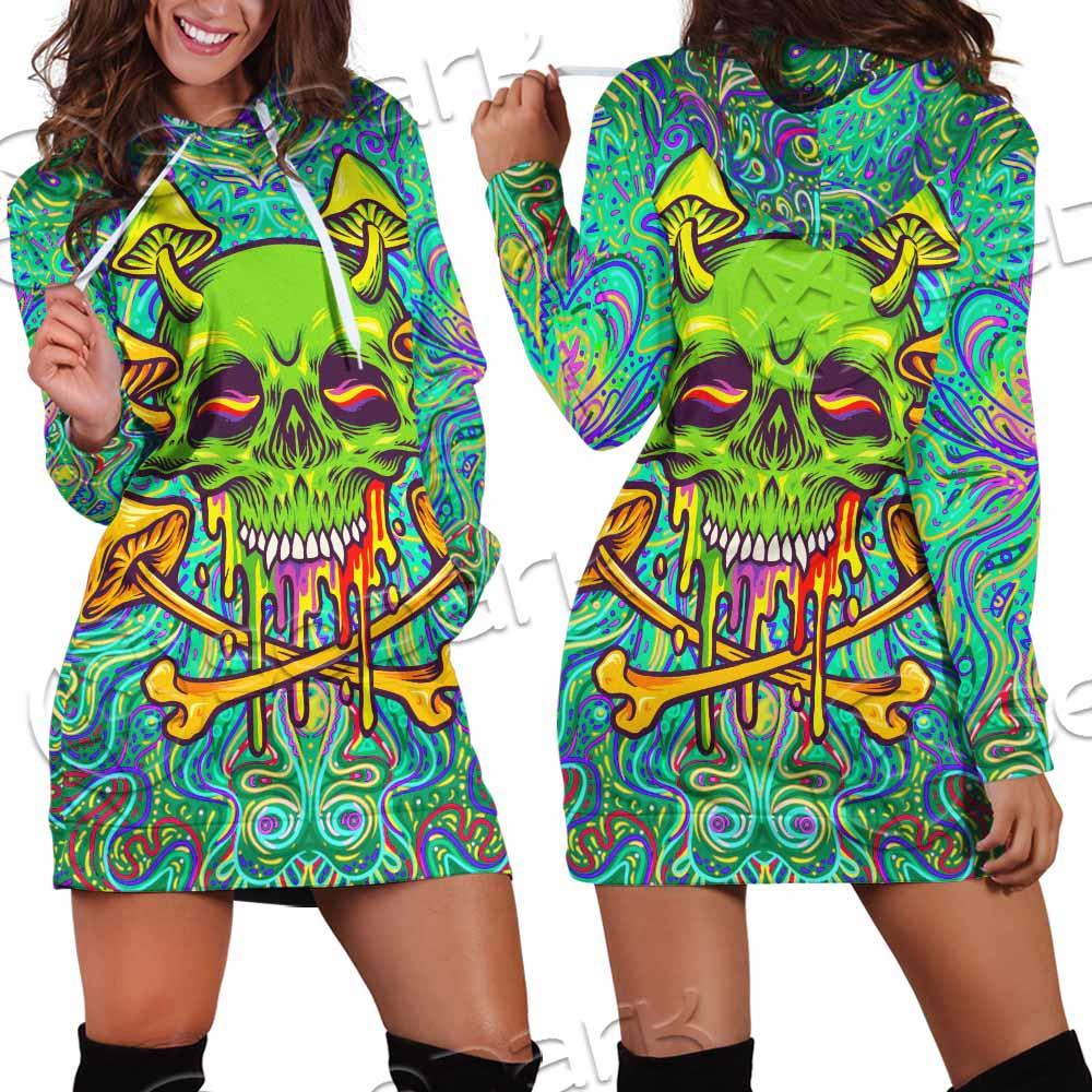 Sugar Skull Magic Mushrooms Psychedelic 1 SED-0867 Hoodie Dress